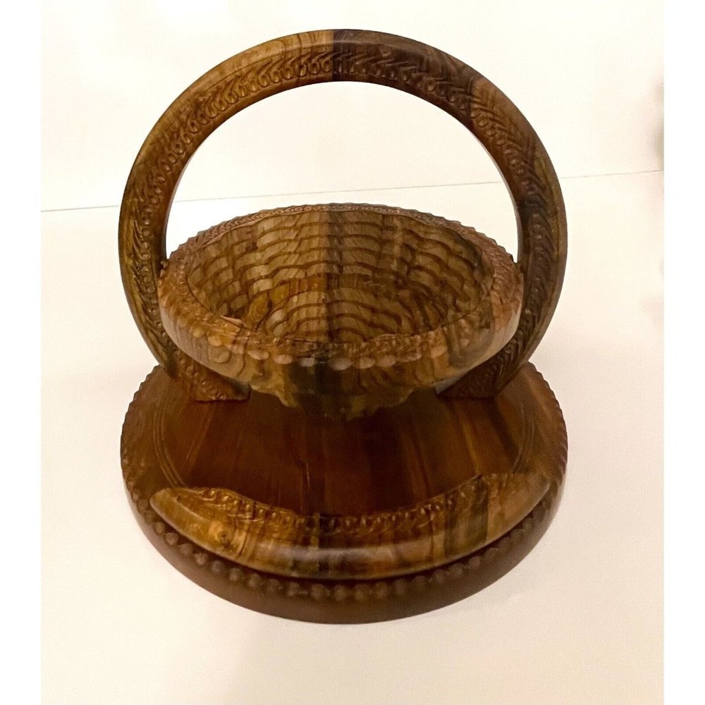 Wood Handcraft Candy Fruit Basket Collapsible 10”